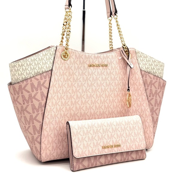 Michael Kors Large Jet Set Travel Shoulder Bag & Trifold Wallet Light Pink Multi - Picture 3 of 13
